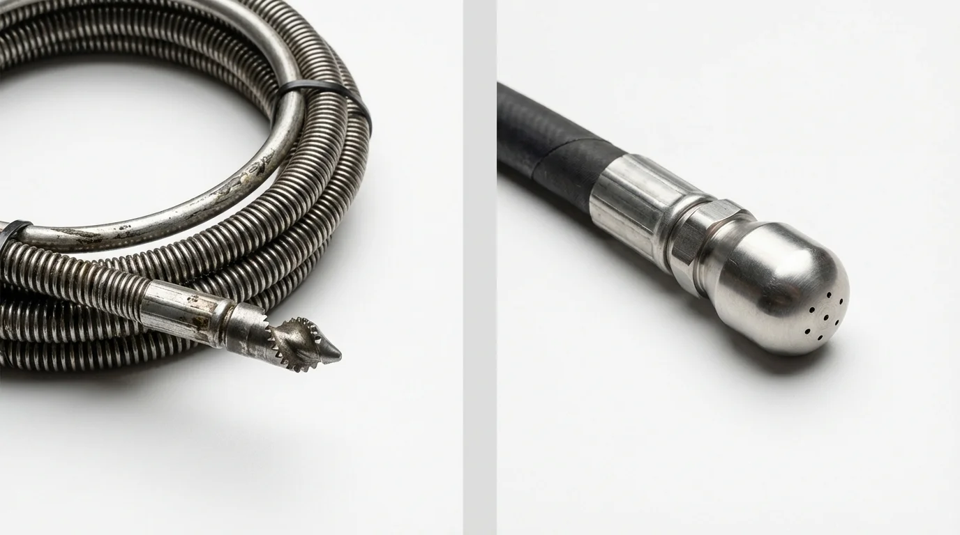 Drain snake cable and hydro jetting nozzle used for drain cleaning in Loudonville, OH