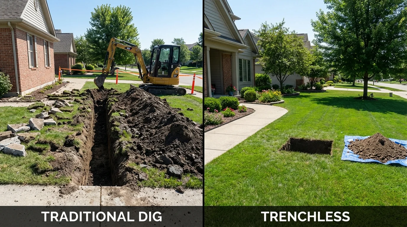 Trenchless sewer repair with minimal yard damage versus traditional excavation in Loudonville, OH